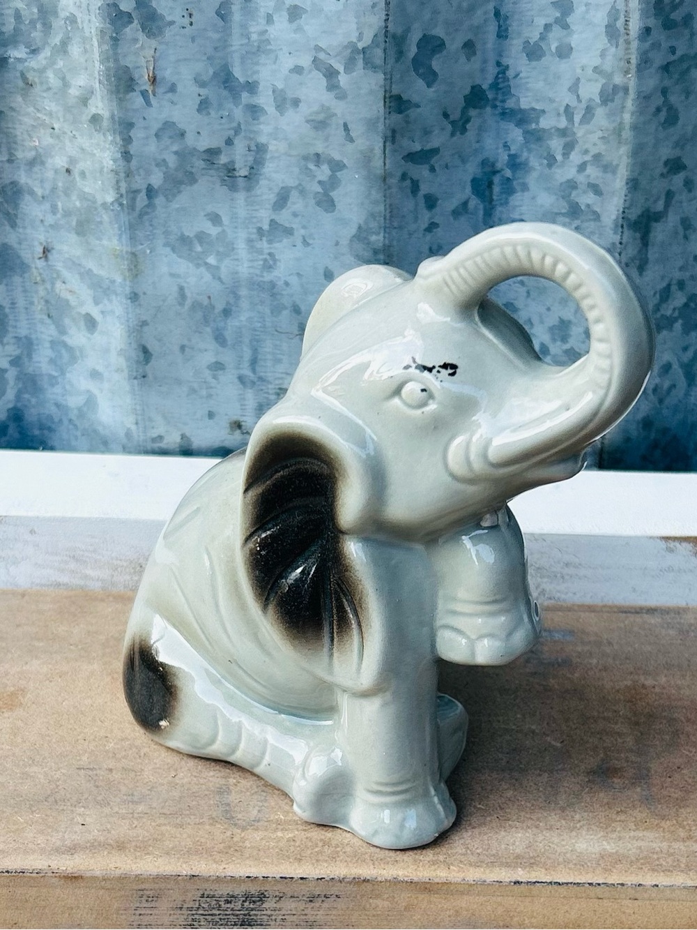 Ceramic White and Brown Elephant Figurine - Home Art Decor